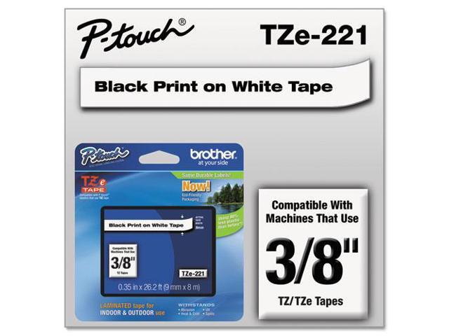 Brother P-touch TZe Laminated Tape Cartridges - 3/8' Width x 26 1/5 ft Length - Rectangle - White - 1 Each BRTTZE221