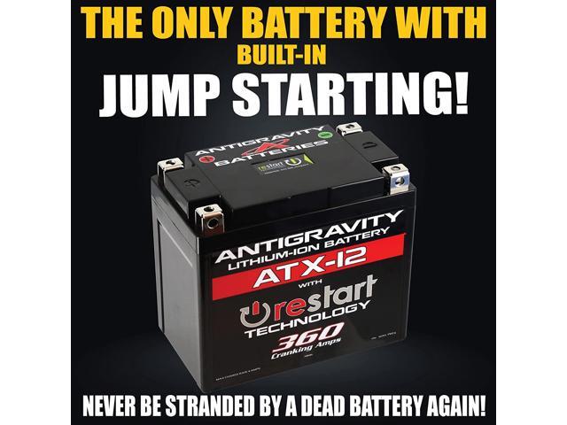 Antigravity ATX12 Performance Lithium Motorcycle Powersport Battery with Built In Jump Starting, 6.1Ah. Replaces YTX12, YTX14, Honda, Yamaha,...