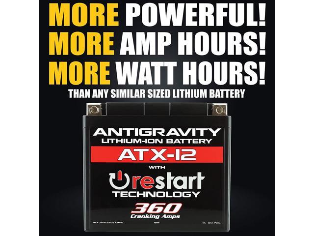 Antigravity ATX12 Performance Lithium Motorcycle Powersport Battery with Built In Jump Starting, 6.1Ah. Replaces YTX12, YTX14, Honda, Yamaha,...