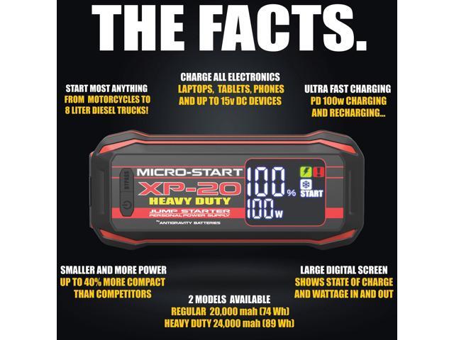 Antigravity XP-20 Micro-Start Lithium Jump Starter for Cars, Trucks & Motorcycles 800A Start / 4000A Peak, 20,000mAh, USB-C PD 100W
