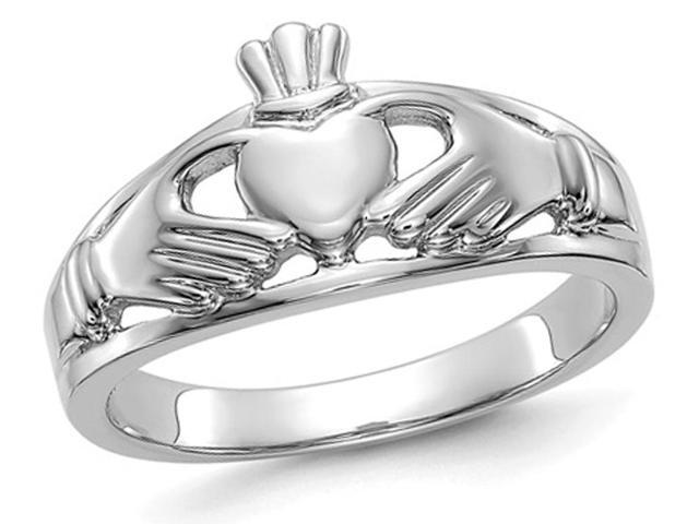 Ladies Claddagh Ring in Polished 14K White Gold