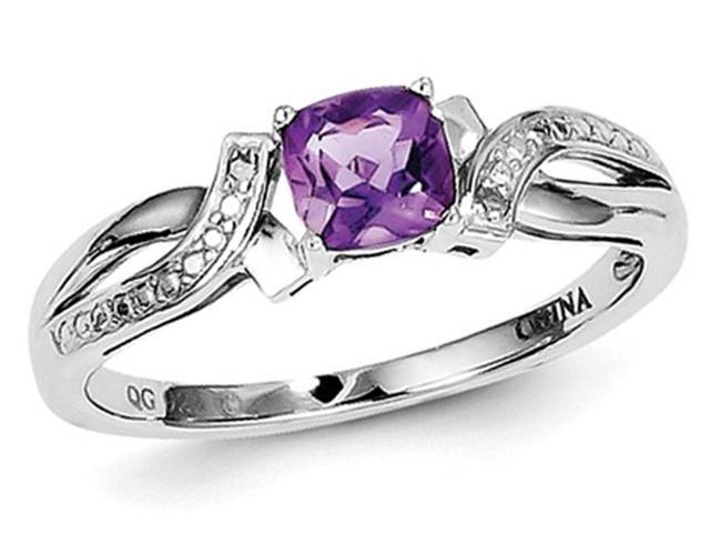 Ladies Solitaire Rhodium Plated Sterling Silver Amethyst Ring 1/2 Carat (ctw)
