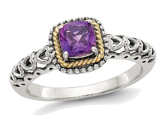 5mm Natural Amethyst Ring in Sterling Silver with 14K Gold Accents