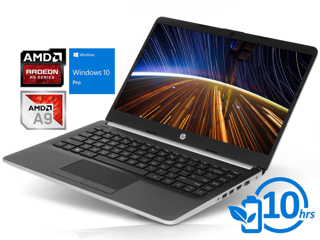 HP 14 Notebook, 14' HD Display, AMD A9-9425 Upto 3.7GHz, 4GB RAM, 256GB NVMe SSD, HDMI, Card Reader, Wi-Fi, Bluetooth, Windows 10 Pro