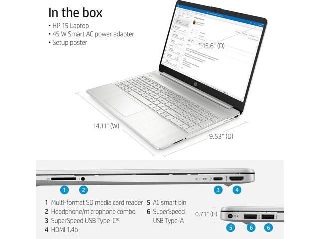 HP 15-dy2791wm Laptop, 15.6' HD Display, Intel Core i3-1115G4 Upto 4.1GHz, 8GB RAM, 2TB SSD, Windows 11 Pro