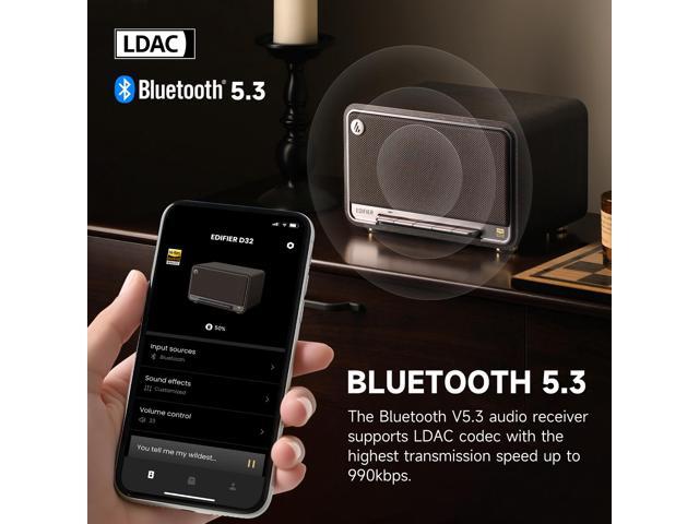 Edifier - D32 Portable Bluetooth 5.3 Wireless Speaker with Apple AirPlay High Resolution Audio and 11 Hour Battery Life - Black Walnut - image 5