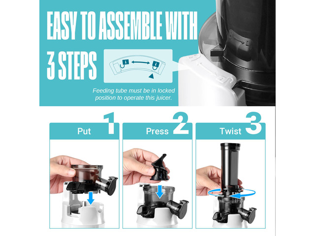 Ventray Essential Ginnie Juicer, Compact Small Cold Press Juicer, Masticating Slow Juicer with 60RPM Low Speed, Easy to Clean & Nutrient Dense,...