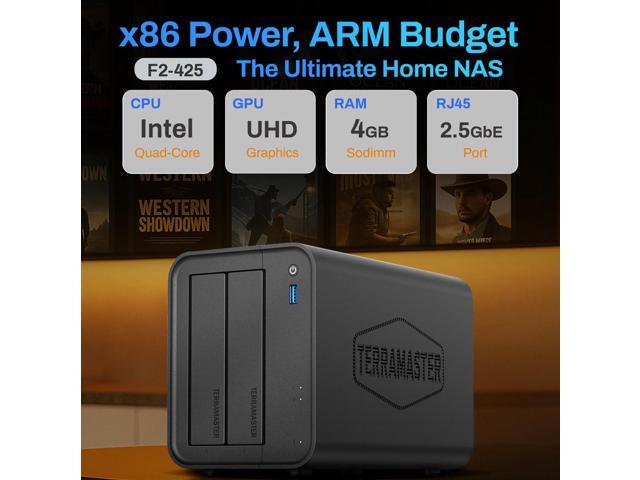 TERRAMASTER F2-425 2-Bay NAS Storage - Intel x86 Quad-Core CPU, 4GB RAM, 2.5GbE LAN, Network Attached Storage Multimedia Server for Home Users...