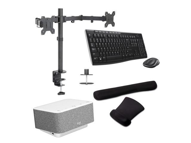 Logitech Docking Station 100W Dock in White with 4K Support and USB HubDesk Bundled with Mount Dual Monitor Stand, MK270 Wireless Keyboard and...