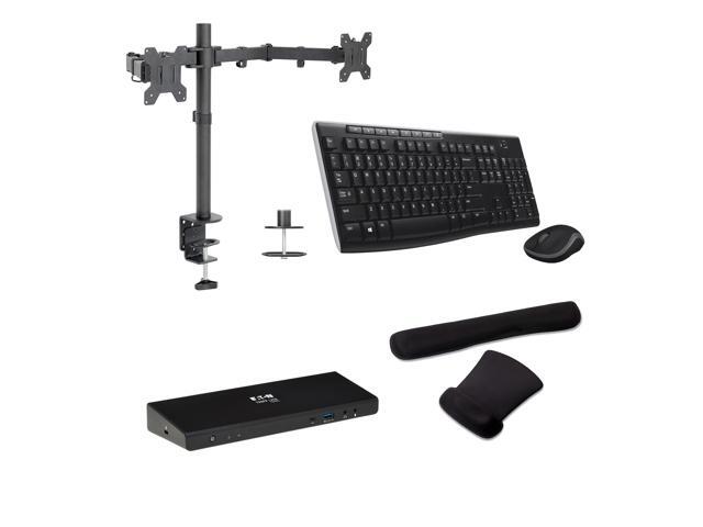 Tripp Lite USB-C Dock Supporting Dual Display, 5K, 85W, HDMI, DisplayPort and Ethernet Bundled with Desk Mount Dual Monitor Stand, MK270 Wireless...