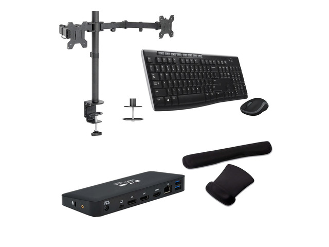 Tripp Lite USB-C Dock Supporting Triple Display, 4K, 85W, HDMI, DisplayPort and Ethernet Workstation Bundled With Desk Mount Dual Monitor Stand,...