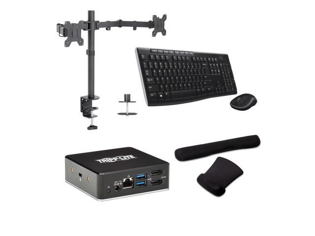 Tripp Lite USB-C Universal Dock Supporting Dual Display, FHD, 85W, HDMI and USB Hub Workstation Bundled With Desk Mount Dual Monitor Stand, MK270.