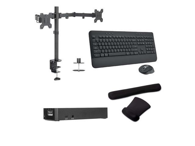 Targus USB-C Universal Dual 4K 100W Dock Bundled with Desk Mount Dual Monitor Stand, MK650 Wireless Keyboard & Mouse Set and Gel Wrist & Mouse Pad