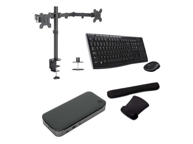 Targus USB-C Universal Quad 4K 100W Fingerprint ID Dock Bundled with Desk Mount Dual Monitor Stand, MK270 Wireless Keyboard & Mouse combo and Gel...