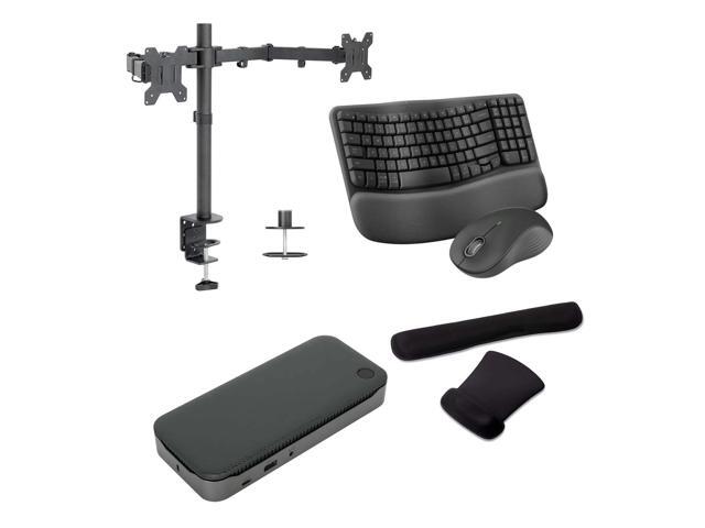 Targus USB-C Universal Quad 4K 100W Fingerprint ID Dock Bundled with Desk Mount Dual Monitor Stand, MK670 Wireless Keyboard & Mouse combo and Gel...