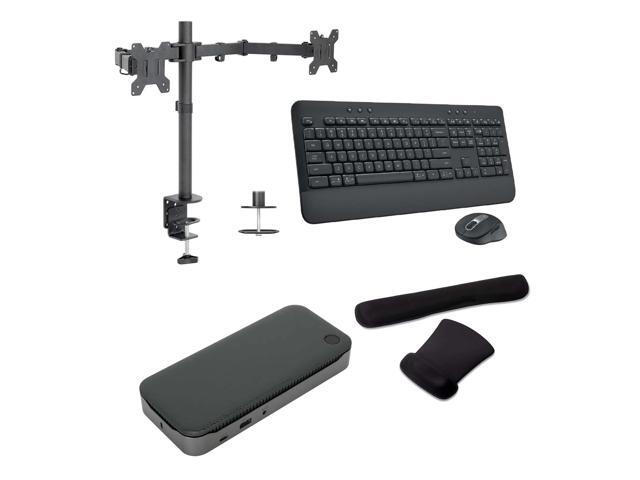 Targus USB-C Universal Quad 4K 100W Fingerprint ID Dock Bundled with Desk Mount Dual Monitor Stand, MK650 Wireless Keyboard & Mouse combo and Gel...