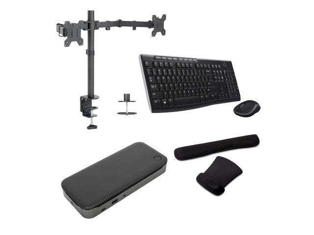 Targus USB-C Universal/Hybrid Quad 4K 100W Dock Bundled with Desk Mount Dual Monitor Stand, MK270 Wireless Keyboard & Mouse combo and Gel Mouse &...