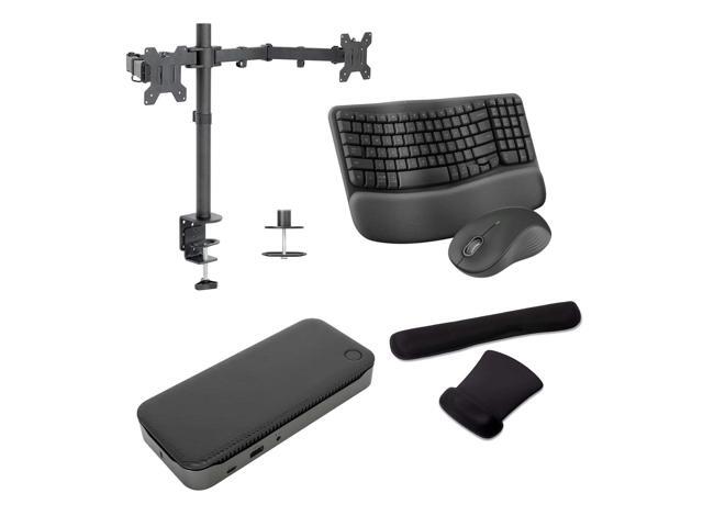 Targus USB-C Universal/Hybrid Quad 4K 100W Dock Bundled with Desk Mount Dual Monitor Stand, MK670 Wireless Keyboard & Mouse combo and Gel Mouse &...