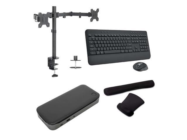 Targus USB-C Universal/Hybrid Quad 4K 100W Dock Bundled with Desk Mount Dual Monitor Stand, MK650 Wireless Keyboard & Mouse combo and Gel Mouse &...