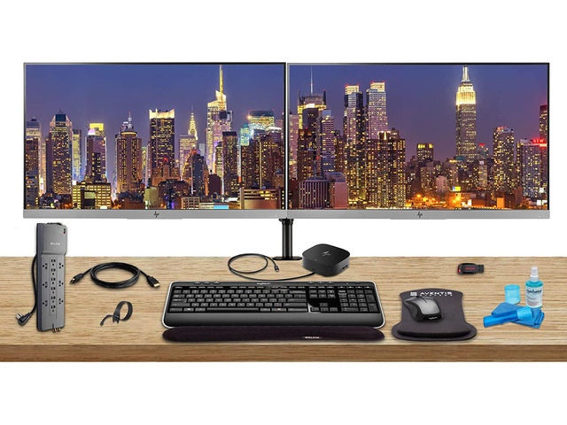 HP Home Office Bundle with 2 x E243 23.8' Monitors (HDMI, DisplayPort) - HP USB-C Dock - Dual Monitor Stand - Wireless Keyboard and Mouse, Gel...