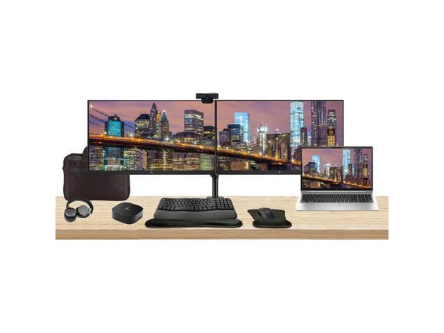 HP ProBook 455 G10 15.6' Ryzen 5, 16GB RAM, 256GB SSD, Bundle with 2 x EliteDisplay E27 27' Monitors, Dual Stand, USB-C Dock, MK670 Wireless...