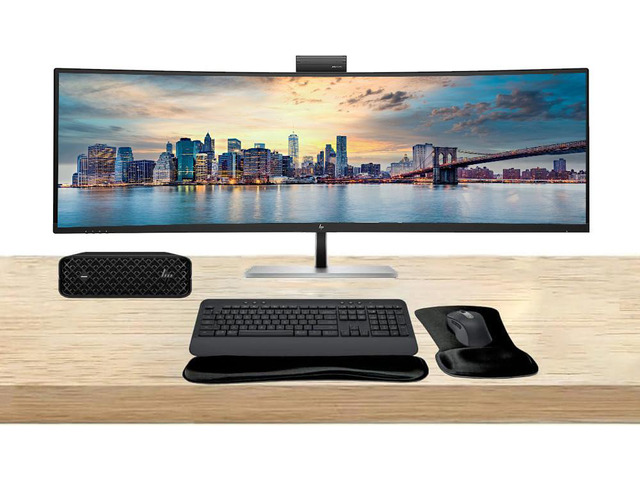 HP Workstation Bundle Z2 Mini G9 i7, 32GB RAM, 1TB SSD, Windows 11 Pro, 549pm 49' Curved DQHD Monitor and MK650 Wireless Keyboard & Mouse with Gel...