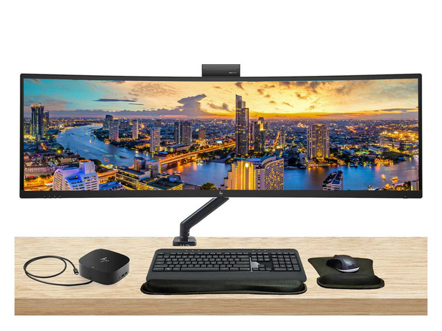 HP Series 5 Pro 549pm 49 inch 5120 x 1440 DQHD Curved Monitor, with Full Dock, Ethernet, HDMI, DisplayPort, USB-C, Speaker, MK540 Wireless Keyboard...