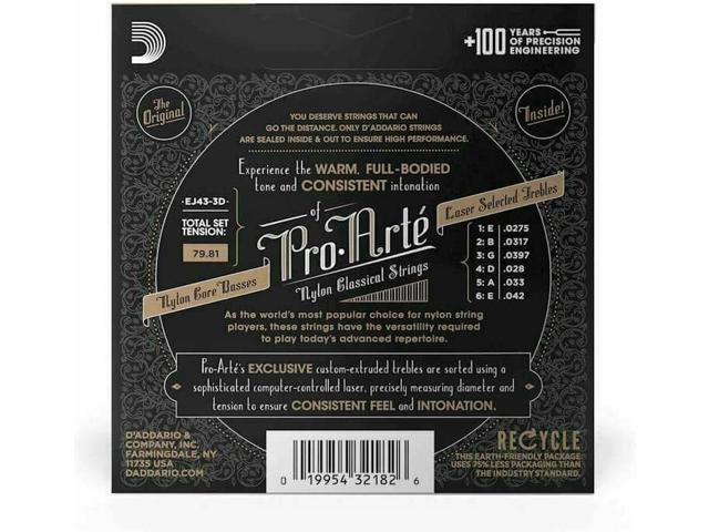 D'Addario EJ43 Pro-Arte Nylon Classical Guitar Strings, Light Tension, 3 Sets