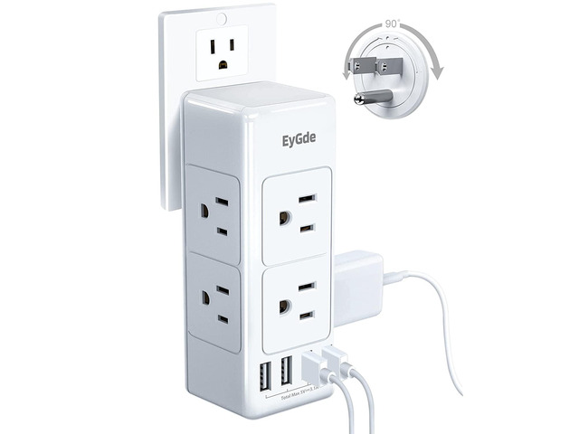 Multi Plug Outlet Extender, Outlet Sp With Rotating Plug, 6 Wall Outlet Widely Space (3 Sided) And 4 Usb Ports, Wall Adapter Power Strip Surge...