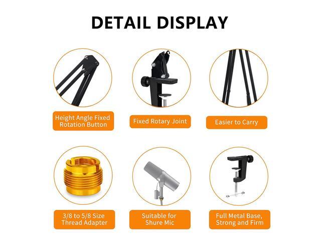 Sm7B And Mv7 Boom Arm, Heavy Duty Mic Arm Desk Mount Adjustable Suspension Mic Stand Compatible With Shure Sm7B And Shure Mv7 Vocal Dynamic...