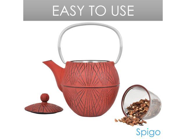 Spigo Hakone Cast Iron Enamel Teapot With Stainless Infuser, Red, 33 Ounces