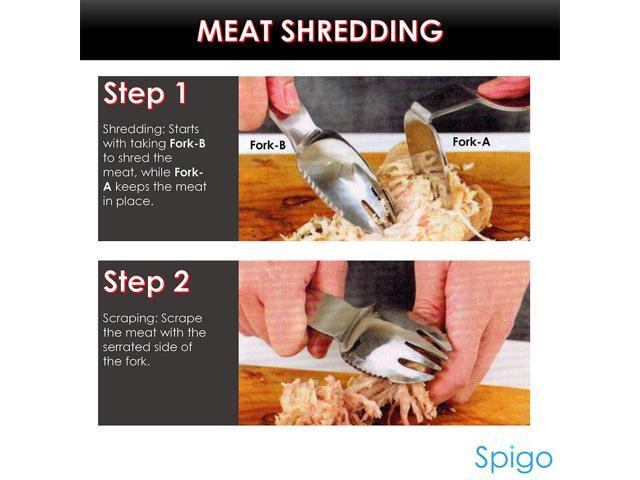 Spigo 2-Piece Multi-Purpose Pulled Meat Shredder Fork Set, Silver, 7.9 Inches