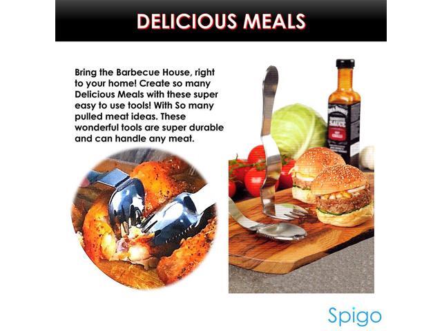 Spigo 2-Piece Multi-Purpose Pulled Meat Shredder Fork Set, Silver, 7.9 Inches