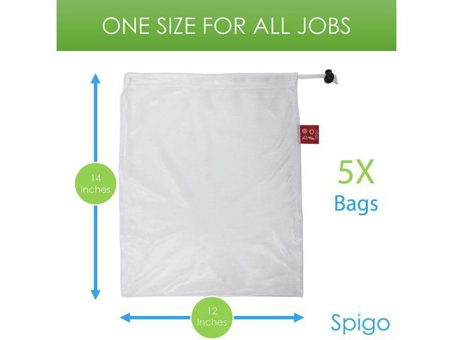 Spigo Reusable and Washable Mesh Produce Bags, 5 Count, 12x14 Inche