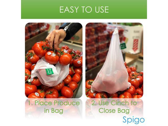 Spigo Reusable and Washable Mesh Produce Bags, 5 Count, 12x14 Inche