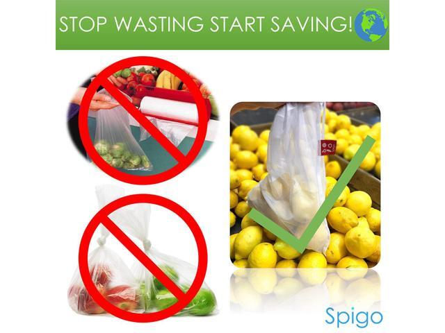 Spigo Reusable and Washable Mesh Produce Bags, 5 Count, 12x14 Inche