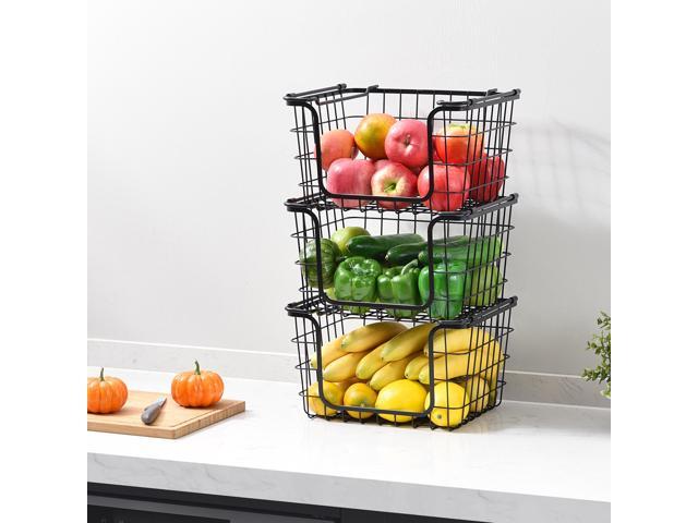 Oceanstar Stackable Metal Wire Storage Basket Set for Pantry, Countertop, Kitchen or Bathroom Black, Set of 3