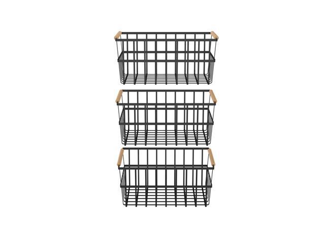 Oceanstar Metal Wire Organizer Bin Basket with Handles, Set of 3, Black