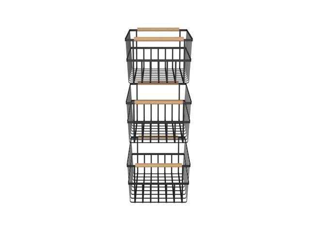 Oceanstar Metal Wire Organizer Bin Basket with Handles, Set of 3, Black