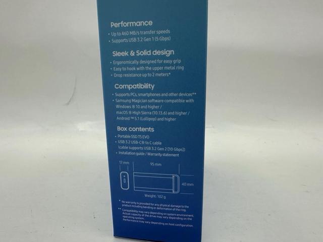 SAMSUNG T5 EVO Portable SSD 2TB, USB 3.2 Gen 1 External Solid State Drive, Seq. Read Speeds Up to 460MB/s for Gaming and Content Creation,...
