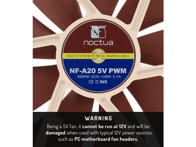 Noctua NF-A20 5V PWM, Premium Quiet Fan with USB Power Adaptor Cable, 4-Pin, 5V Version (200x30mm, Brown)
