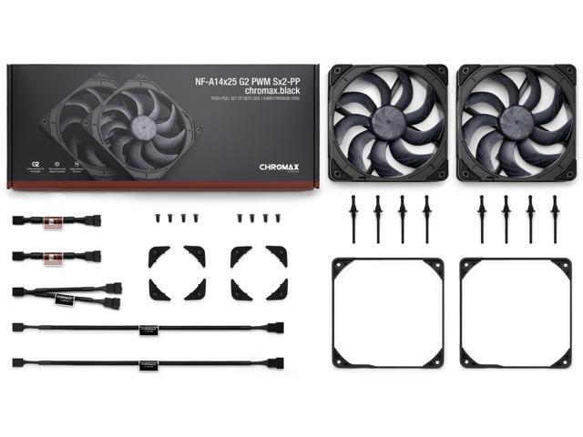 Noctua NF-A14x25 G2 PWM Sx2-PP chromax. black, Dual Fan Set for Push-Pull and Side-by-Side Applications (Black)