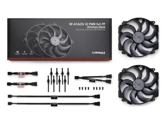 Noctua NF-A14x25r G2 PWM Sx2-PP chromax. black, Push-Pull Set of two Premium-Quality Quiet 140mm PC Fans (Black)
