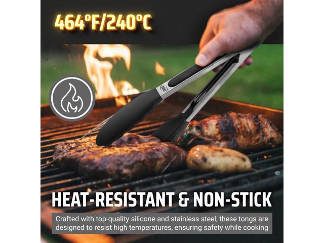 Kaluns Kitchen Tongs, Set of 3 Silicone Tipped Tongs Plus Spatula for Cooking and Grilling, Heat Resistant
