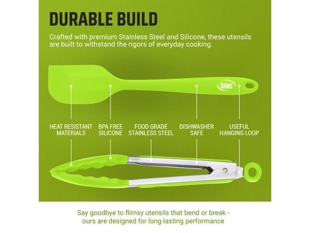 Kaluns Kitchen Tongs, Set of 3 Silicone Tipped Tongs Plus Spatula for Cooking and Grilling, Heat Resistant
