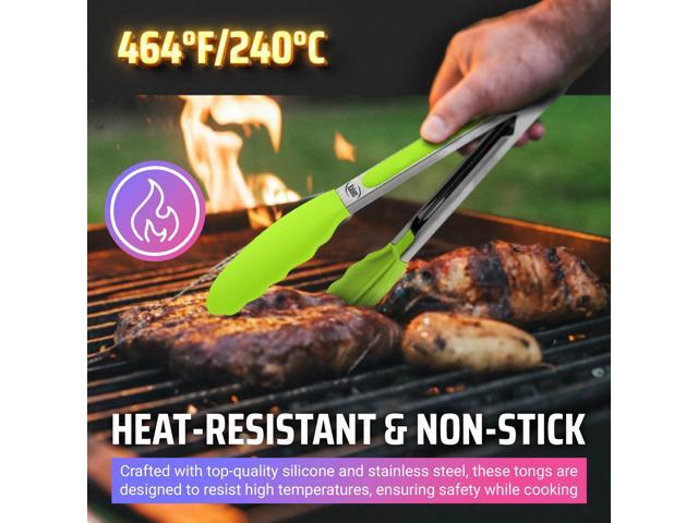 Kaluns Kitchen Tongs, Set of 3 Silicone Tipped Tongs Plus Spatula for Cooking and Grilling, Heat Resistant
