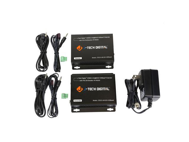 J-Tech Digital 4K Ultra HD HDBaseT HDMI Extender Over Cat5e/6 Ethernet up to 230ft (1080P) 130ft (4K), Supports HDCP 2.2/1.4, RS232, Bi-Directional...