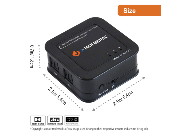 J-Tech Digital Premium Quality SPDIF TOSLINK Digital Optical Audio 3x1 Switch with Remote Control (Three Inputs one Output)