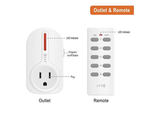 JTD 5 Pack Remote Control Outlet Switch 3rd Generation Energy Saving Auto-programmable Wireless Electrical Plug Switch for Household Appliances...