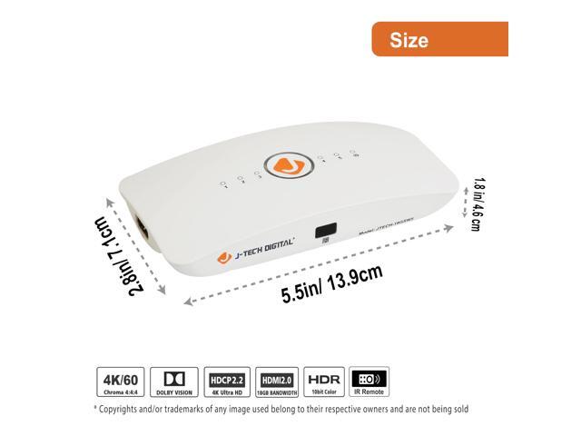 J-Tech Digital HDMI Switch 5X1 HDMI2.0 4K@60Hz, HDCP 2.2, HDR, Dolby Vision, YUV 4:4:4 with remote control and auto-switching function with...